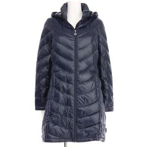 NEW NWT CALVIN KLEIN Packable Down Coat Navy Blue Hooded Long Puffer Jacket XL